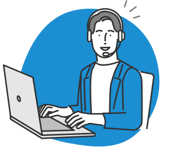 オペレーターがPCの前でお問い合わせ対応しているイラスト