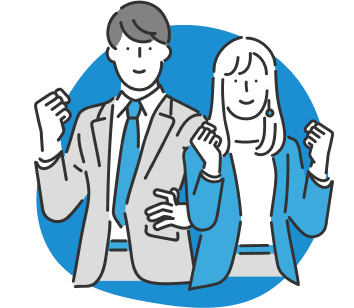 男性と女性が心強いガッツポーズをしているイラスト